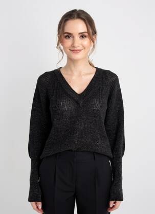 Pull coupe droite manches longues noir BLANC BOHEME femme