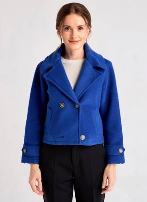 Manteau court coupe droite sans capuche bleu BLANC BOHEME femme