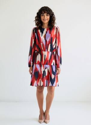 Robe mi-longue imprimé fantaisie manches longues rouge LOLA CASADEMUNT femme