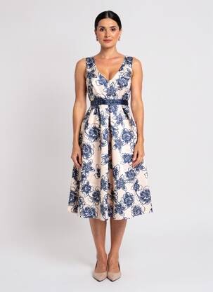 Robe mi-longue imprimé fleurs sans manche bleu ELEONORA AMADEI femme