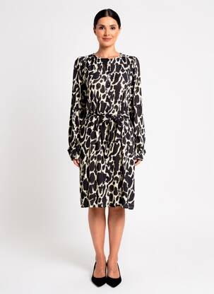 Robe mi-longue imprimé fantaisie manches longues noir LA FEE MARABOUTEE femme