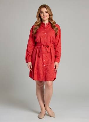Robe mi-longue manches longues manches longues rouge ONE STEP femme