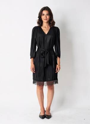 Robe mi-longue manches longues manches longues noir IKKS femme