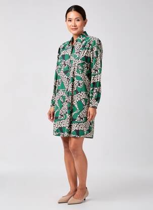 Robe courte manches longues manches longues vert DIPLODOCUS femme