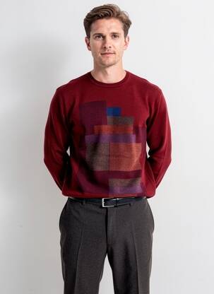 Pull tissage jacquard manches longues rouge LOUIS VICTOR homme
