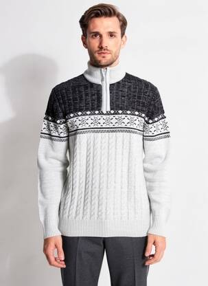 Pull maille tricot manches longues gris LOUIS VICTOR homme