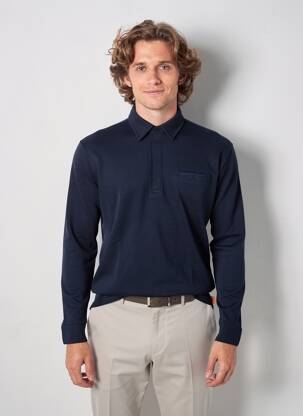 Pull col polo manches longues bleu OAKS VALLEY homme