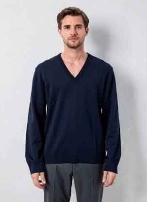 Pull col v manches longues bleu LOUIS VICTOR homme
