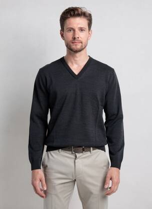 Pull col v manches longues gris LOUIS VICTOR homme