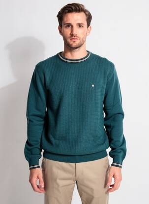 Pull col rond manches longues vert COFOX homme