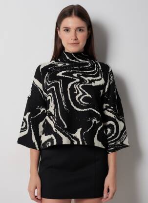 Pull coupe droite manches 3/4 noir ARTLOVE femme