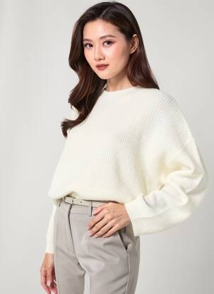 Pull coupe droite manches longues blanc ARTLOVE femme