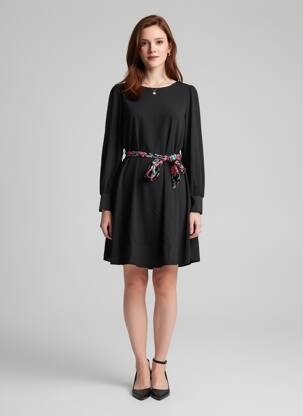 Robe mi-longue manches longues manches longues noir GRACE & MILA femme