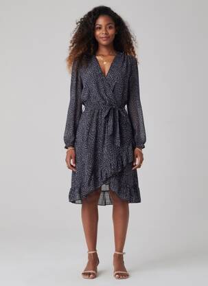 Robe mi-longue imprimé fantaisie manches longues noir ARTLOVE femme