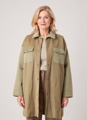 Manteau long fermeture pressionnée sans capuche vert YEST femme