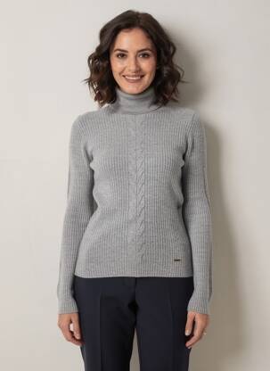Pull col roulé coupe cintrée manches longues gris FRACOMINA femme