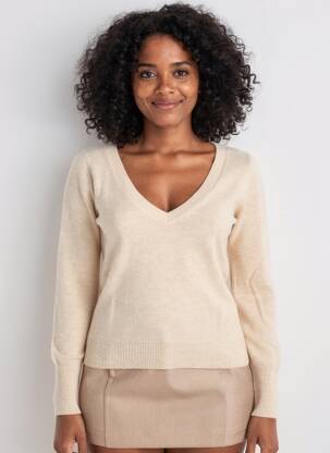 Pull coupe cintrée manches longues beige FRACOMINA femme