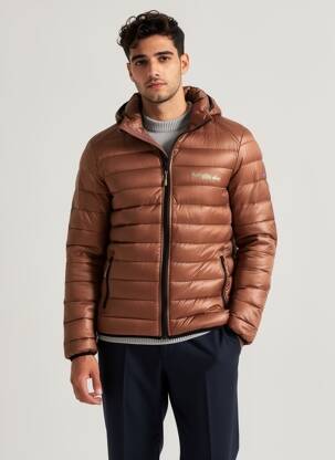 Doudoune manches longues a capuche marron PULL IN homme