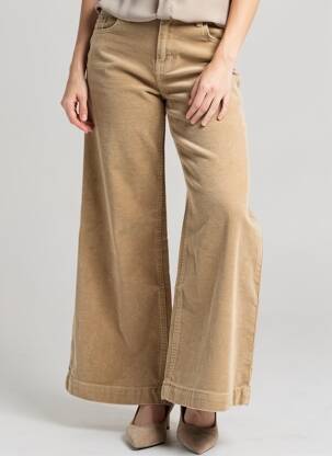 Pantalon flare stretch taille haute beige PLEASE femme