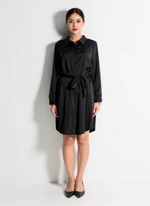 Robe mi-longue manches longues manches longues noir NOOGAT femme