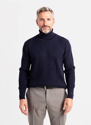 Pull col roulé coupe cintrée manches longues bleu OLIVER SPENCER homme