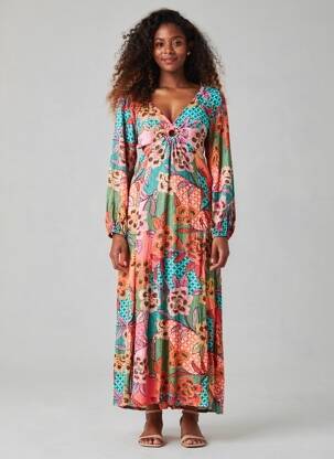 Robe longue imprimé fantaisie manches longues rose BILLABONG femme