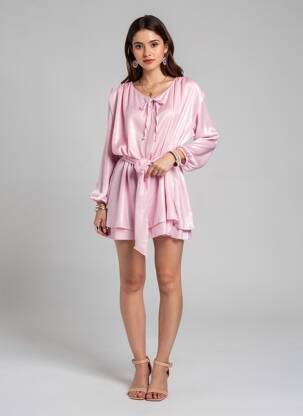 Robe courte manches longues manches longues rose PRETTY WIRE femme