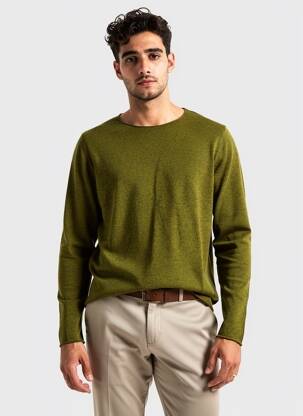 Pull col rond manches longues vert AMERICAN VINTAGE homme