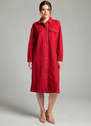Robe mi-longue manches longues manches longues rouge AMERICAN VINTAGE femme