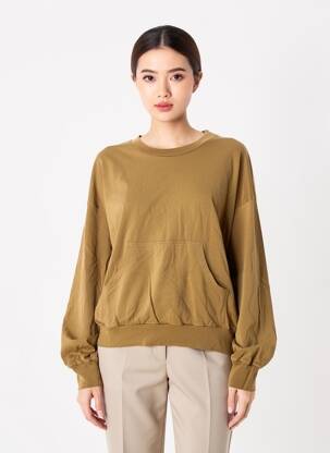 Pull resserrée sur le bas manches longues vert AMERICAN VINTAGE femme