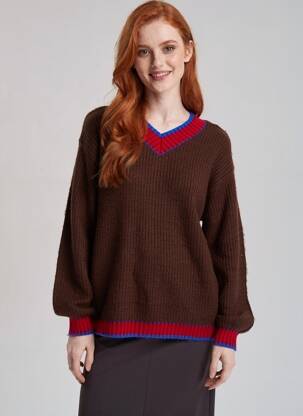 Pull col v manches longues marron COLLUSION femme
