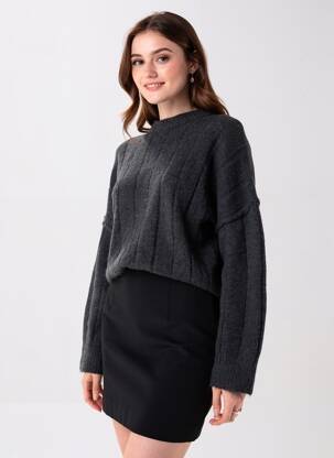 Pull stretch manches longues gris TOPSHOP femme