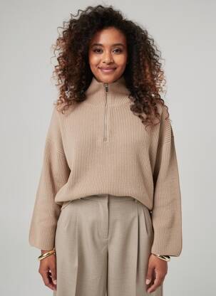 Pull coupe cintrée manches longues marron H&M femme