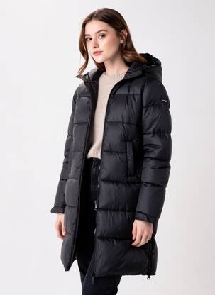Doudoune manches longues a capuche noir SCHOTT femme