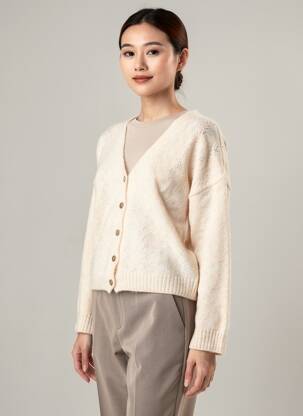 Gilet manches longues resserrée sur le bas beige KANOPE femme