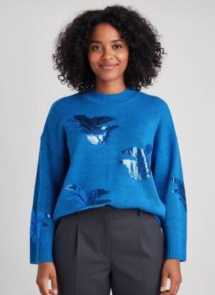 Pull tissage chiné manches longues bleu ESQUALO femme