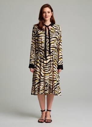 Robe mi-longue tissage crêpe manches longues noir JUS D'ORANGE femme