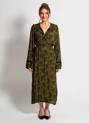 Robe mi-longue imprimé fantaisie manches longues vert COLINE femme