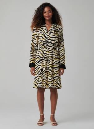 Robe mi-longue tissage crêpe manches longues noir JUS D'ORANGE femme