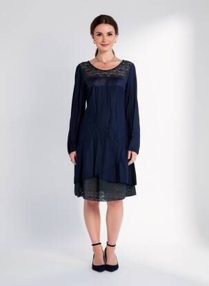 Robe mi-longue manches longues manches longues bleu COLINE femme