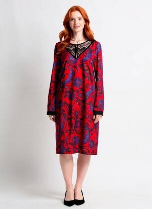 Robe mi-longue imprimé fantaisie manches longues rouge JUS D'ORANGE femme