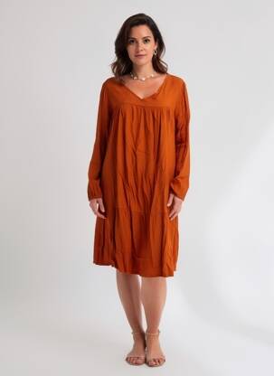 Robe mi-longue manches longues manches longues orange COLINE femme