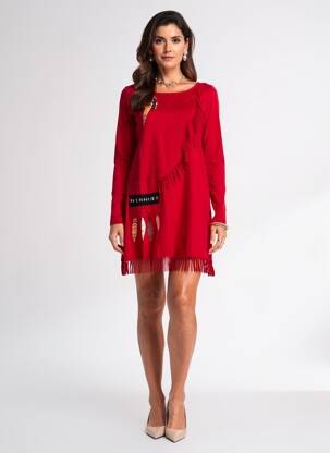 Robe courte manches longues manches longues rouge COLINE femme