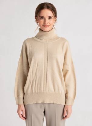 Pull col roulé coupe cintrée manches longues beige DIEGA femme