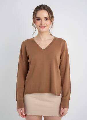 Pull coupe cintrée manches longues marron NOTSHY femme