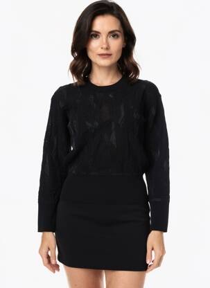 Pull coupe cintrée manches longues noir HICH USE femme