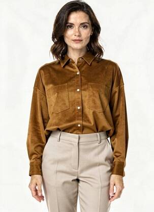 Chemisier coupe droite manches longues marron INDIES femme