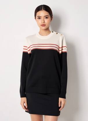 Pull coupe cintrée manches longues noir ROYAL MER femme