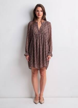 Robe mi-longue imprimé fantaisie manches longues noir LPB LES PETITES BOMBES  femme