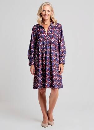 Robe mi-longue imprimé fantaisie manches longues bleu ANGE femme